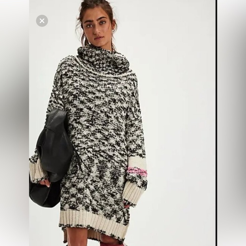 Free People Black and White Cowl Neck Sweater